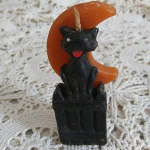 Vintage 1950&#39;s Gurley Halloween Candle, Cat and Moon
