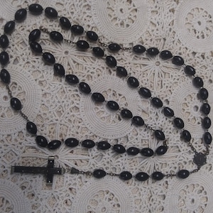 Vintage Priest/Nun Religious Rosary Beads, Black Wood, Italy