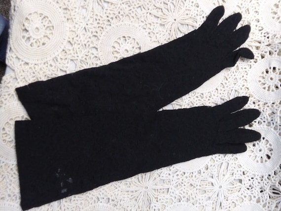 Vintage Black Lace Long Gloves - image 1