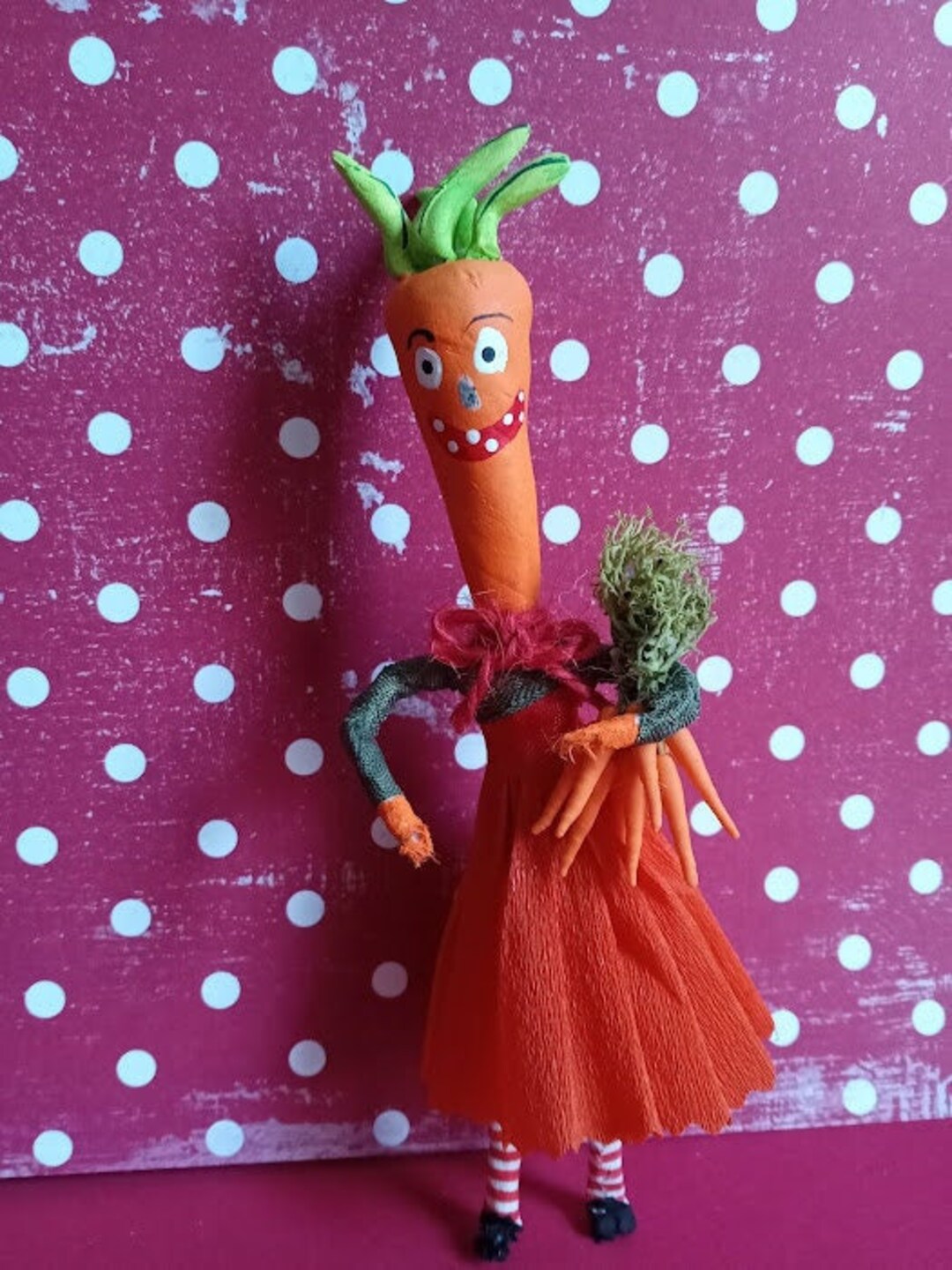 Spun Cotton, Anthropomorphic Carrot Head With Bunch of Carrot's