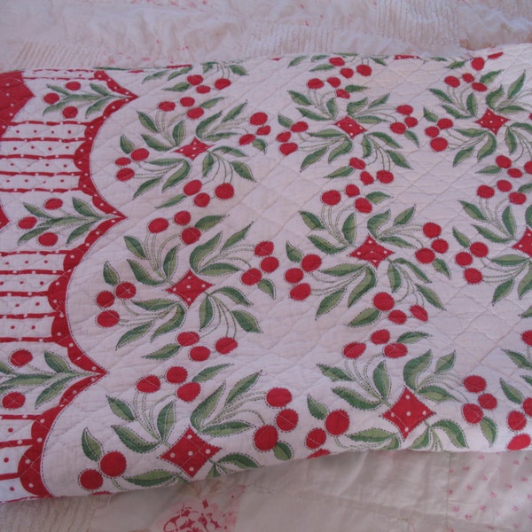 Vintage 1950's Quilt, Red Cherry Pattern, Large
