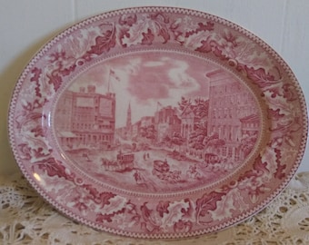 Johnson Bros England Historic America Barnums Museum Oval Platter 12” Pink