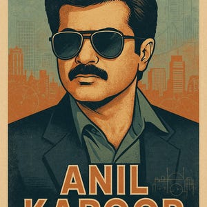 Anil Kapoor Wall Art – Mr. India Inspired Bollywood Poster, Vintage Maximalist Printable