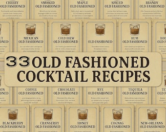 Ouderwetse cocktailreceptkaarten: retro keukendecor (digitale download, afdrukbare pdf-bundel)