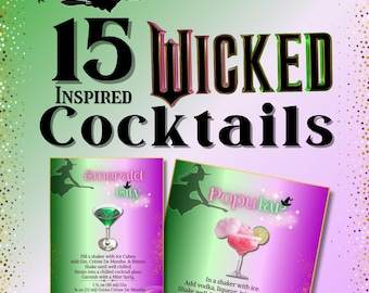 15 op Wicked geïnspireerde cocktailreceptkaarten: afdrukbaar | Magisch | Heksendrankjes | Halloween | Digitale Canva-download