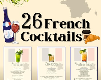 Franse cocktailreceptkaarten: afdrukbare Franse drankjes (digitale download)