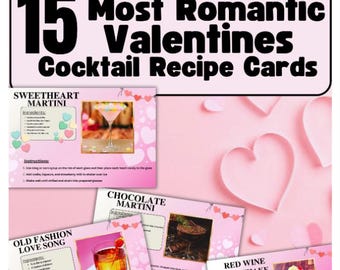 Receptkaarten Valentijnsdagcocktail: romantische drankjesprints (canvasjabloon als download in pdf-bestand)