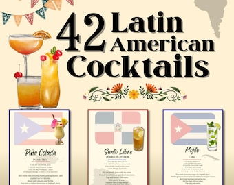 Zuid-Amerikaanse cocktailreceptkaarten: 42 Spaanse drankrecepten (digitale download)