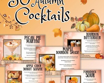Receptkaarten herfstcocktail: drankjes herfstoogst, afdrukbare pdf