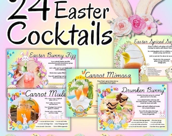 Receptkaarten voor paascocktails: lentedrankjes, konijnenrecepten (digitale download, pdf)