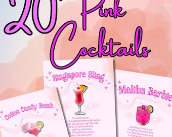 Receptkaarten voor roze cocktail: recepten voor damesavonddrankjes (afdrukbare pdf)