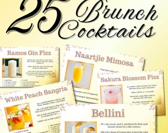 25 receptenkaarten brunchcocktails: ontbijt en lunch afdrukbare drankgids (pdf-download)