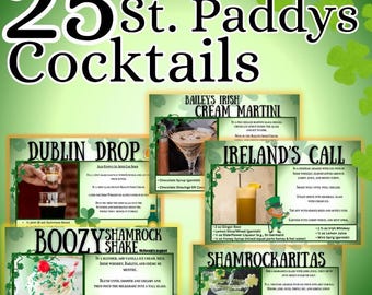Ierse cocktailreceptkaarten: St. Patrick's Day-drankjes (afdrukbare digitale pdf-bestanden)