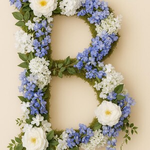 Letras florais de seda personalizadas | Decoração de parede com monograma de flores artificiais | Decoração para berçário, casamento e eventos em casa