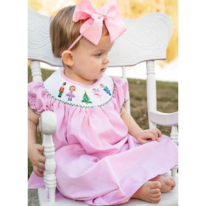 Smocked Nutcracker Bishop Girls Christmas Ballet Dress Sugar Plum Fairy Toy Soldier Holiday Party Hand Smocking