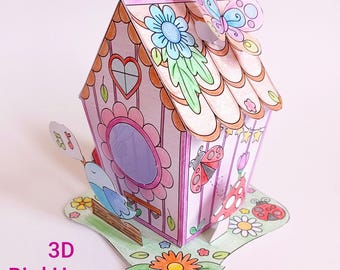 Printable 3D Paper Birdhouse Template: Spring Craft Activity (PDF Download)