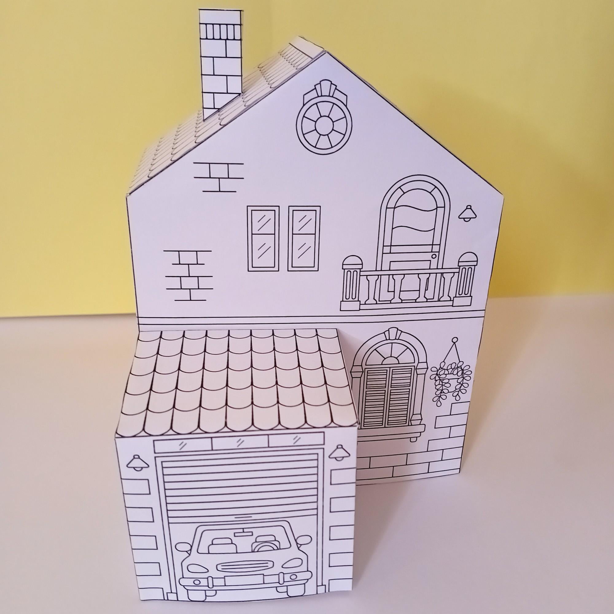 3Dペーパーハウス(trois dimensions) 3D Paper House Template: Color, Cut & Assemble DIY Craft (PDF