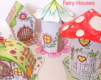 Fairy Paper Houses Printable Template: Color, Cut & Assemble DIY Craft (PDF Download)