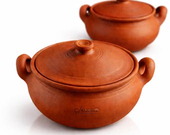 Handmade Unglazed Clay Pot for Cooking With Lid & Handle, Clay Handi, Kadai, Cookwares