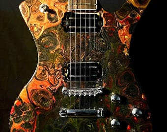 Guitarra de lava - ¡Guitarra eléctrica de acrílico fundido Hephaestus Grimforge, ardiente y espectacular!