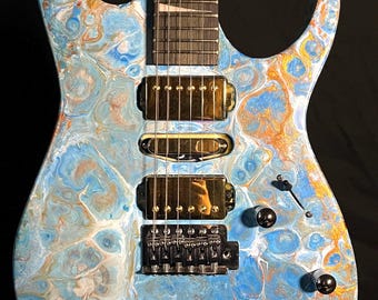 Guitarra Tethys de olas oceánicas psicodélicas - Guitarra eléctrica con acabado acrílico vertido