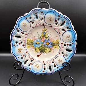 Hand painted Monaco faience reticulated wall plate