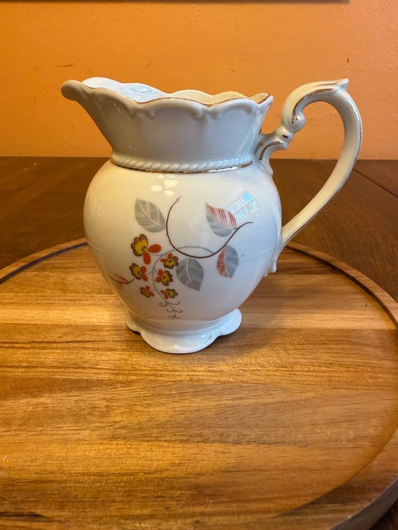Vintage Floral Ceramic Pitcher with Gold Trim – 5” Cottage-Style Jug Vase