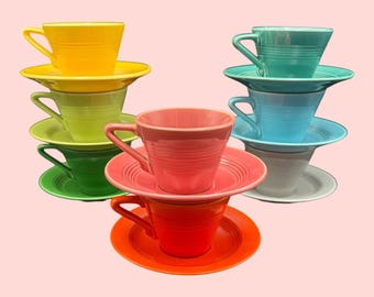 Vintage Homer Laughlin Harlequin Cup & Saucer | Choose Your Color | Original Art Deco Tea Cup | Fiesta Companion | 1930s–1940s Made in USA