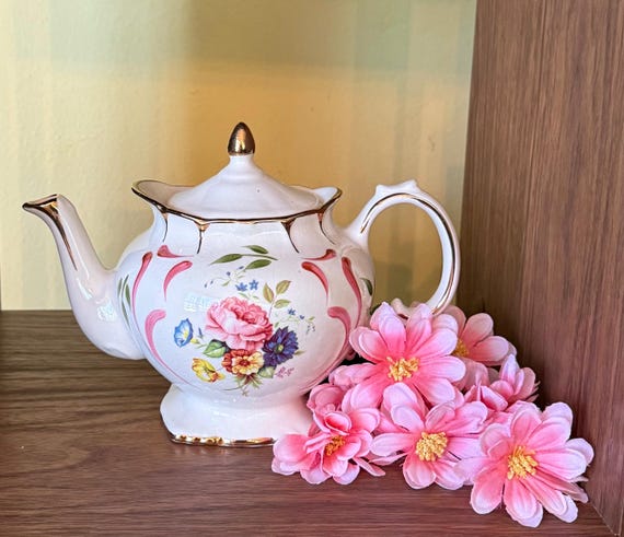 Price Kensington Floral Teapot - Vintage – Made in England – Pink & Gold Trim – Cottagecore Tea Party Decor (circa 1950)