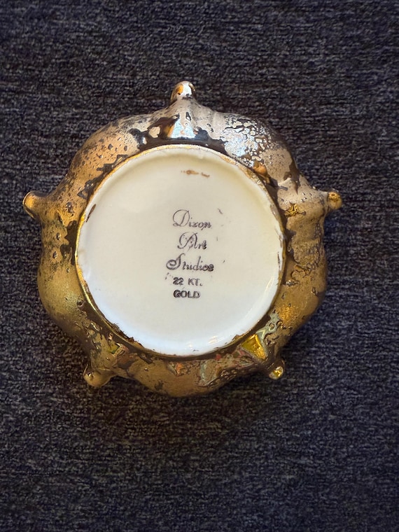 Vintage Dixon Art Studios Trinket Dish – 22kt Gold Drip Glaze – Mid-Century Modern Glam