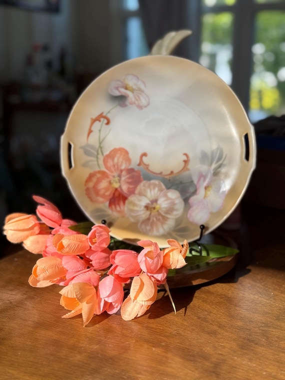 Antique R.S. Germany Handled Plate – Hand-Painted Floral Porcelain, Early 1900s