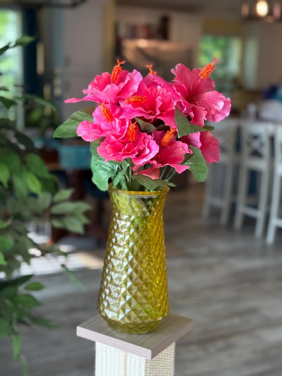 Vintage Amber Glass Vase – “PAULA” by DPS | Mid-Century Diamond Point Textured Vase | Retro Home Decor