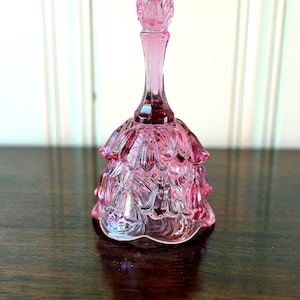 Fenton Cranberry Pink Lily of the Valley Bell - 1970s Art Glass