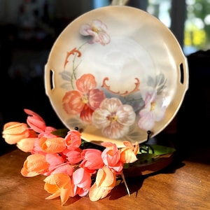 Antique R.S. Germany Handled Plate – Hand-Painted Floral Porcelain, Early 1900s
