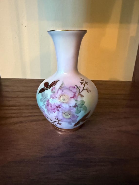 Vintage Schumann Arzberg Germany Bud Vase – Hand Painted Floral & Gold Butterfly Porcelain, Small Collectible Vase