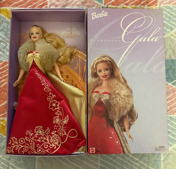 2000s Glamorous Gala Barbie – Special Edition Collector Doll – Red & Gold Gown – NRFB – Mattel Barbie
