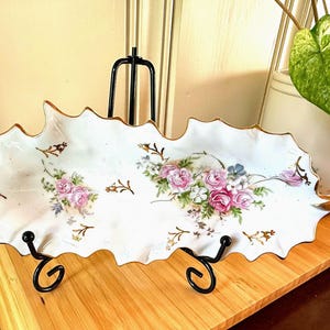 Vintage Porcelain Leaf Tray with Pink Floral Design & Gold Trim