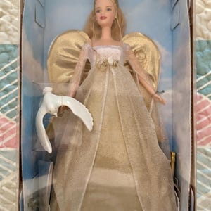 1996 Angelic Inspirations Barbie – Special Edition  | Vintage Holiday Barbie in Box | Gold Angel Barbie with Dove | NRFB
