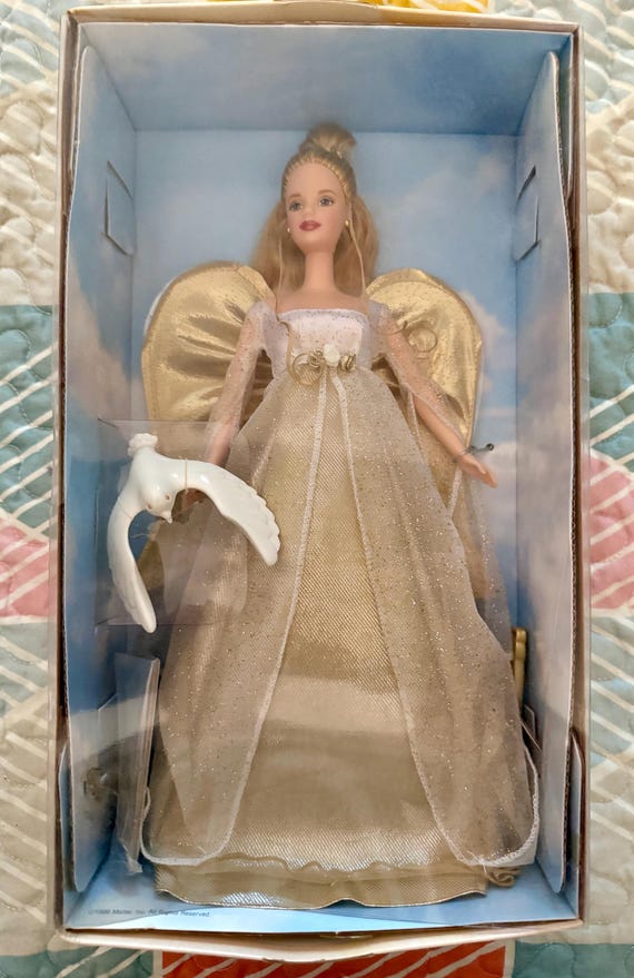 1996 Angelic Inspirations Barbie – Special Edition  | Vintage Holiday Barbie in Box | Gold Angel Barbie with Dove | NRFB