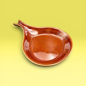 Vintage Hall Pottery Skillet: Brown Drip Glaze Mid-Century Ceramic Fry Pan USA