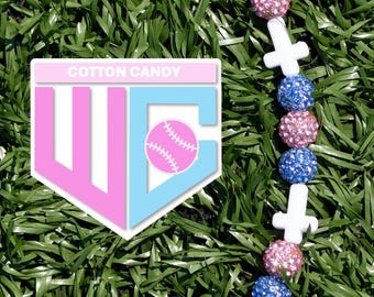 baseball drip Rhinestone Necklace with Crosses, Pink & Blue