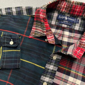 VTG Ralph Lauren The Big Oxford Mens L Mixed Plaid Patchwork Button Down Shirt
