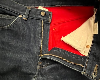 Vintage Levi's 517 aus den 70er Jahren mit orangefarbenem Tab, Raw Denim, Fleece-Futter, hergestellt in den USA, Größe 30x32, Indigo