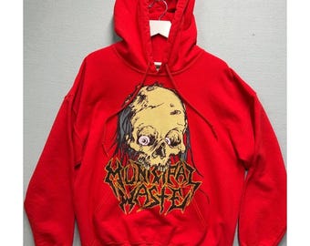 VTG Municipal Waste Hoodie L Red Skull Double Sided Thrash Metal Band Y2K