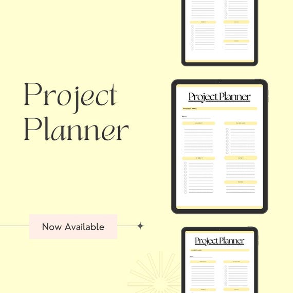 Project Planner: Printable Productivity Organizer, Goal Setting Tracker (Digital Download PDF Template