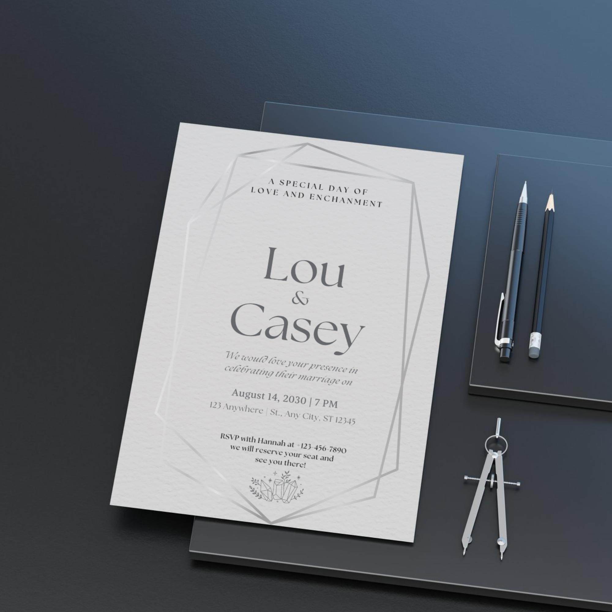 Silver Invite Editable Minimalist Silver Digital Wedding Invitation Template | Sliver ...