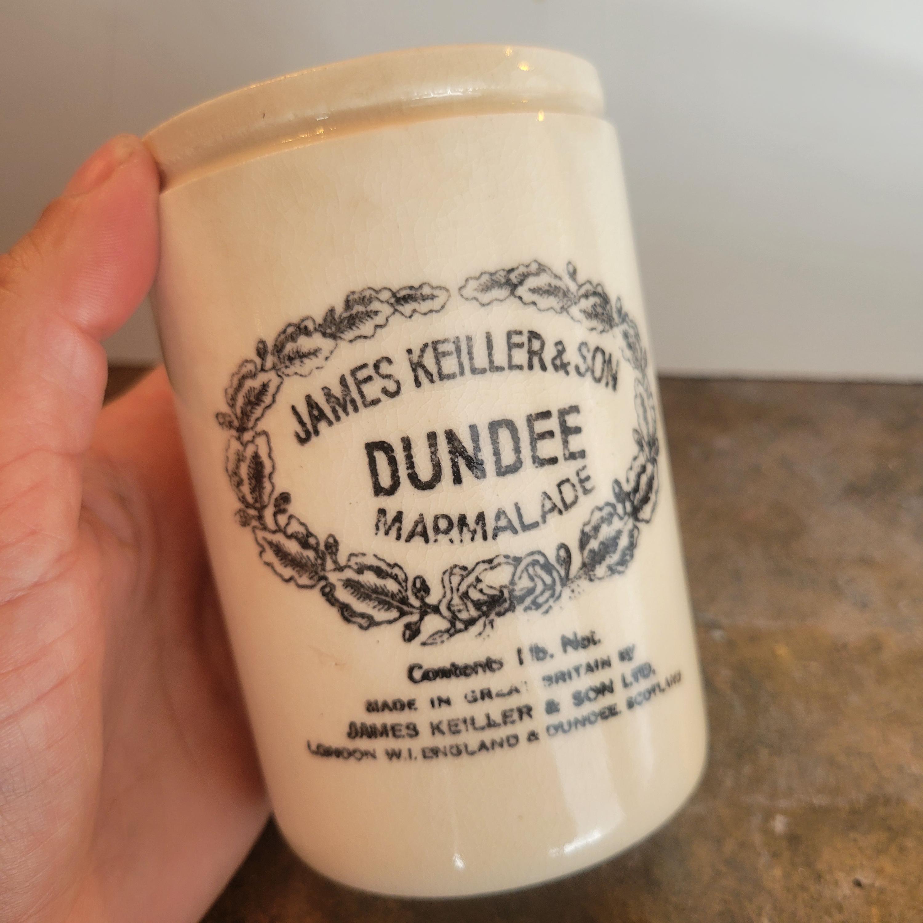 アンティーク James Keiller&Son マーマレードポット Vintage English Made Stoneware Dundee Marmalade Jae. Rare Vintage