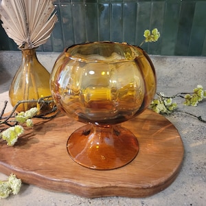 Vintage Amber Glass Empoli Pedestal Apothecary Jar Candy Dish, 6.5 inches tall. Unique Antique Find! Fabulous Vintage Kitchen Vibes