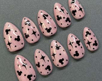 Disney Press Ons | Pink Cat Eye Mickey Mouse Nails | Neutral Pink Disney Nails  | Custom Disney Press Ons | Pink Cat Eye Press Ons