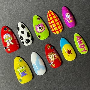 Toy Story Nails | Disney Press Ons | Painted Gel Nails | Custom Disney Press Ons | Buzz Lightyear Nails | Reusable Press Ons